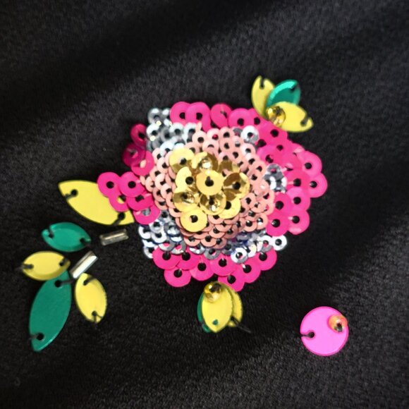 INC Black Halter Top, Multi-color Sequin Flowers, Bubble Hem, Plus Size 2X - Picture 4 of 15